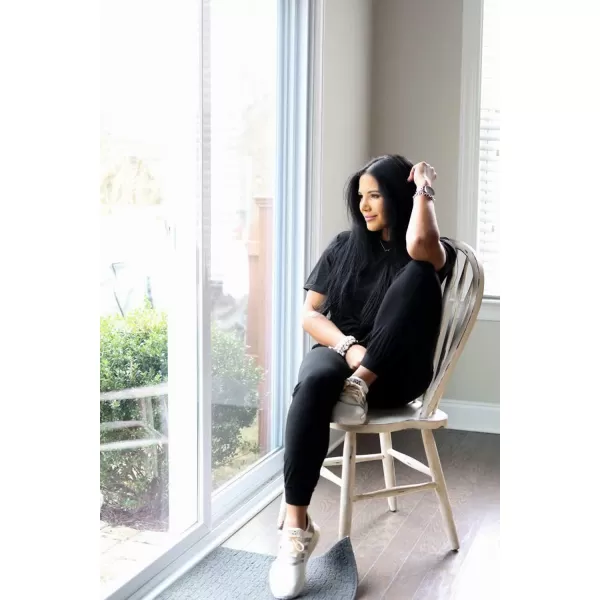 imagePRETTYGARDEN Womens Two Piece Outfit Short Sleeve Pullover with Drawstring Long Pants Tracksuit Jogger SetAblack