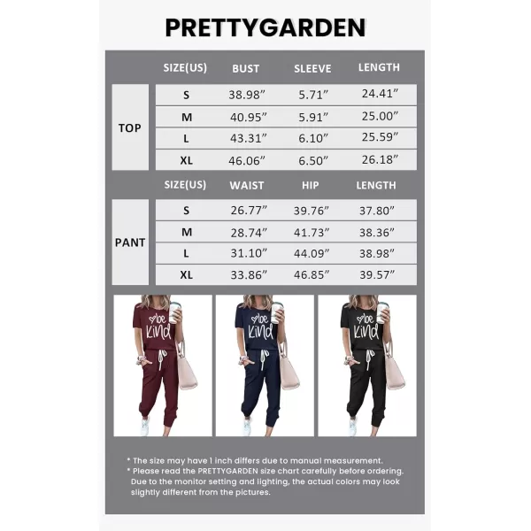 imagePRETTYGARDEN Womens Two Piece Outfit Short Sleeve Pullover with Drawstring Long Pants Tracksuit Jogger SetPrint Dark Blue