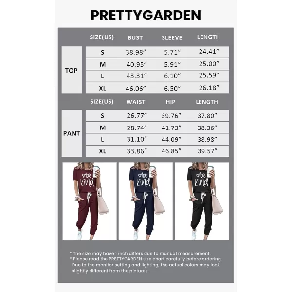 imagePRETTYGARDEN Womens Two Piece Outfit Short Sleeve Pullover with Drawstring Long Pants Tracksuit Jogger SetPrint Wine Red