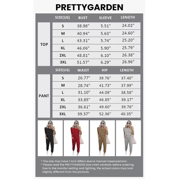 imagePRETTYGARDEN Womens Two Piece Outfit Short Sleeve Pullover with Drawstring Long Pants Tracksuit Jogger SetWine Red