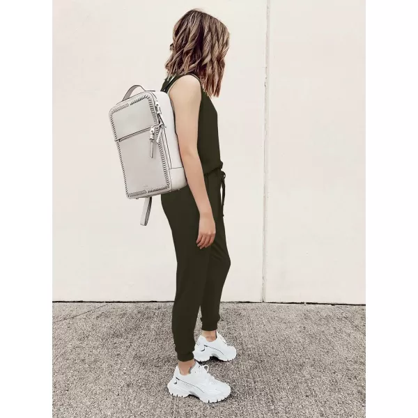 imagePRETTYGARDEN Womens Two Piece Outfit Sleeveless Crewneck Tops with Sweatpants Active Tracksuit Lounge WearArmy Green