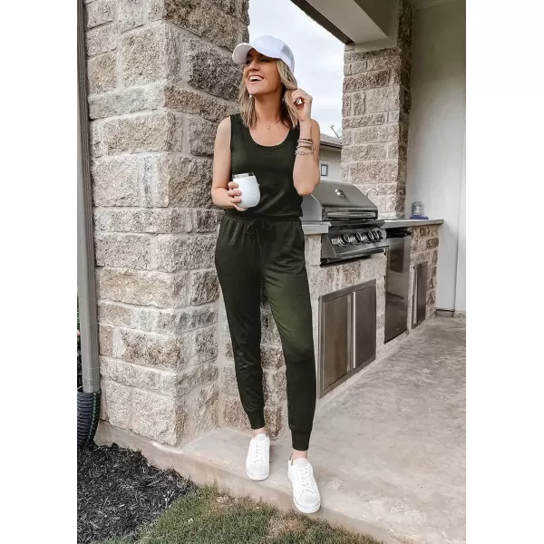 imagePRETTYGARDEN Womens Two Piece Outfit Sleeveless Crewneck Tops with Sweatpants Active Tracksuit Lounge WearArmy Green