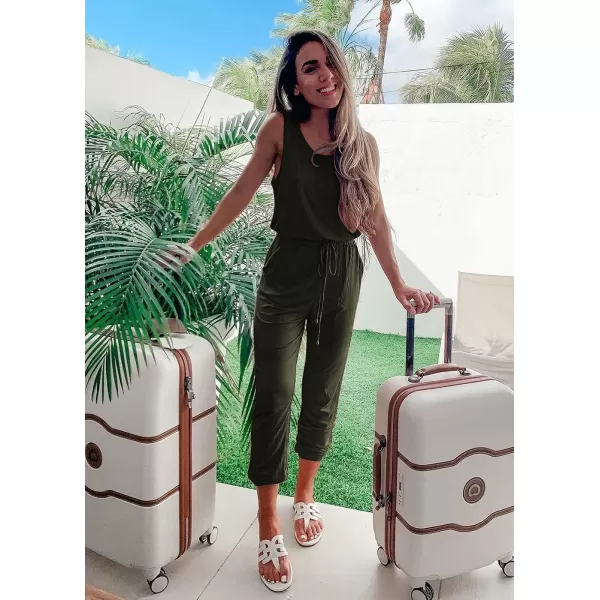 imagePRETTYGARDEN Womens Two Piece Outfit Sleeveless Crewneck Tops with Sweatpants Active Tracksuit Lounge WearArmy Green