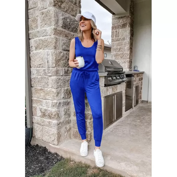 imagePRETTYGARDEN Womens Two Piece Outfit Sleeveless Crewneck Tops with Sweatpants Active Tracksuit Lounge WearBlue