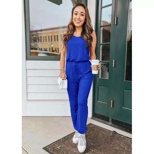 imagePRETTYGARDEN Womens Two Piece Outfit Sleeveless Crewneck Tops with Sweatpants Active Tracksuit Lounge WearBlue