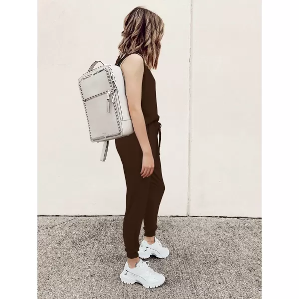imagePRETTYGARDEN Womens Two Piece Outfit Sleeveless Crewneck Tops with Sweatpants Active Tracksuit Lounge WearBrown