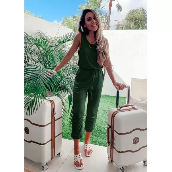 imagePRETTYGARDEN Womens Two Piece Outfit Sleeveless Crewneck Tops with Sweatpants Active Tracksuit Lounge WearDark Green