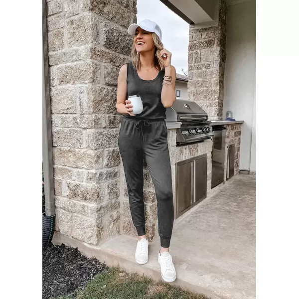 imagePRETTYGARDEN Womens Two Piece Outfit Sleeveless Crewneck Tops with Sweatpants Active Tracksuit Lounge WearDark Grey