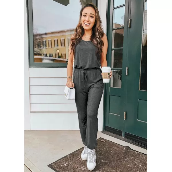 imagePRETTYGARDEN Womens Two Piece Outfit Sleeveless Crewneck Tops with Sweatpants Active Tracksuit Lounge WearDark Grey