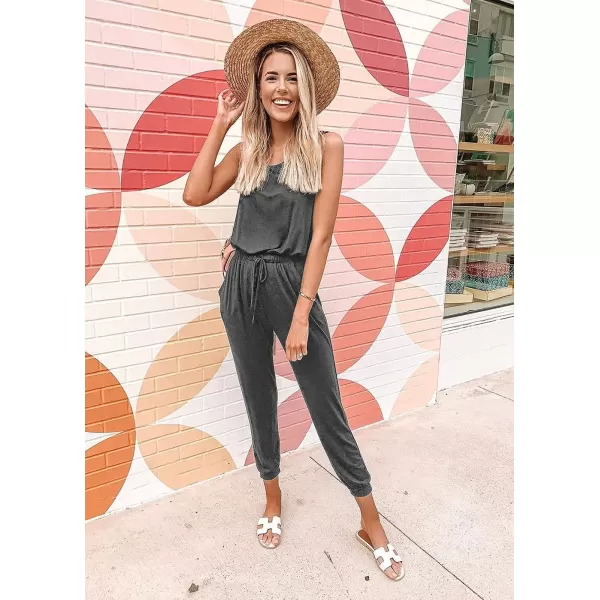 imagePRETTYGARDEN Womens Two Piece Outfit Sleeveless Crewneck Tops with Sweatpants Active Tracksuit Lounge WearDark Grey