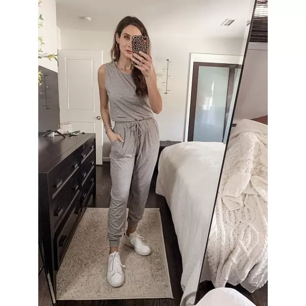 imagePRETTYGARDEN Womens Two Piece Outfit Sleeveless Crewneck Tops with Sweatpants Active Tracksuit Lounge WearLight Grey