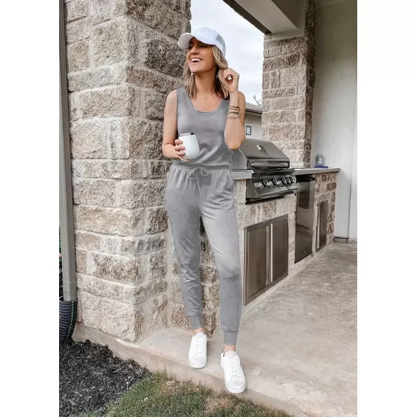 imagePRETTYGARDEN Womens Two Piece Outfit Sleeveless Crewneck Tops with Sweatpants Active Tracksuit Lounge WearLight Grey