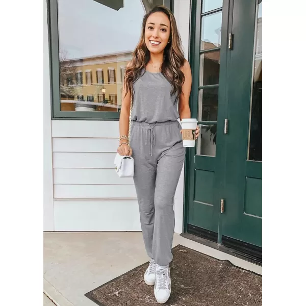 imagePRETTYGARDEN Womens Two Piece Outfit Sleeveless Crewneck Tops with Sweatpants Active Tracksuit Lounge WearLight Grey
