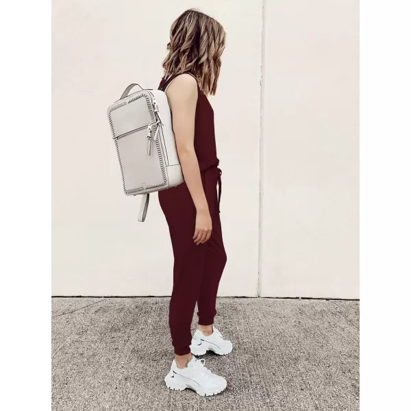 imagePRETTYGARDEN Womens Two Piece Outfit Sleeveless Crewneck Tops with Sweatpants Active Tracksuit Lounge WearWine Red