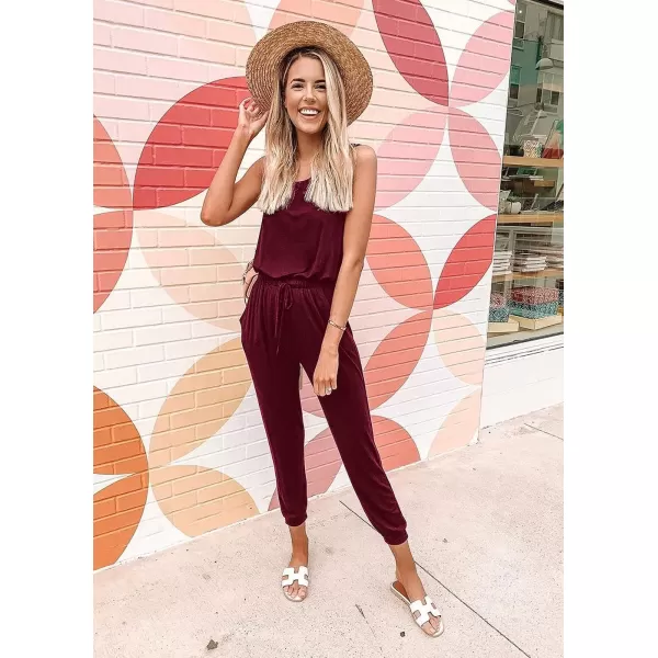 imagePRETTYGARDEN Womens Two Piece Outfit Sleeveless Crewneck Tops with Sweatpants Active Tracksuit Lounge WearWine Red