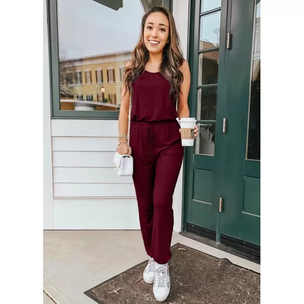imagePRETTYGARDEN Womens Two Piece Outfit Sleeveless Crewneck Tops with Sweatpants Active Tracksuit Lounge WearWine Red