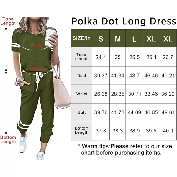 imagePRETTYGARDEN Womens Two Piece Outfits Striped Short Sleeve Pullover and Long Pants Tracksuit Pajama Lounge Jogger SetsArmy Green