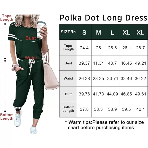 imagePRETTYGARDEN Womens Two Piece Outfits Striped Short Sleeve Pullover and Long Pants Tracksuit Pajama Lounge Jogger SetsDark Green
