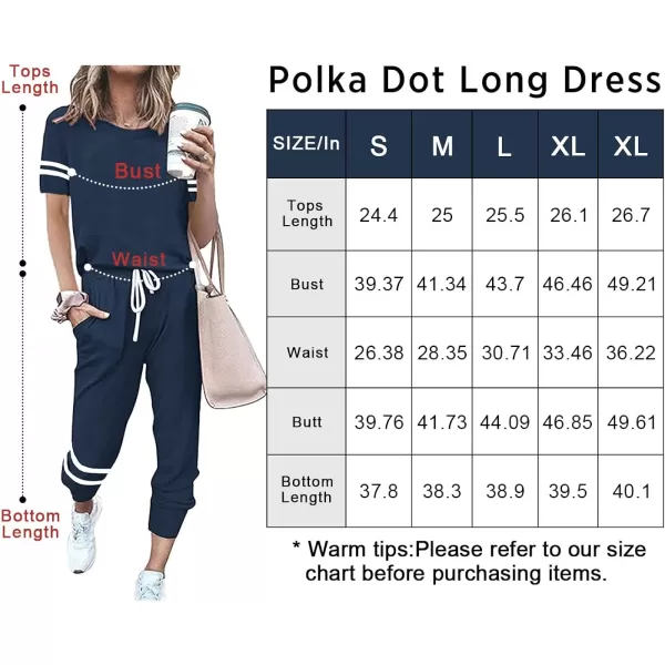 imagePRETTYGARDEN Womens Two Piece Outfits Striped Short Sleeve Pullover and Long Pants Tracksuit Pajama Lounge Jogger SetsNavy