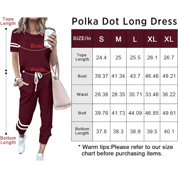 imagePRETTYGARDEN Womens Two Piece Outfits Striped Short Sleeve Pullover and Long Pants Tracksuit Pajama Lounge Jogger SetsWine Red