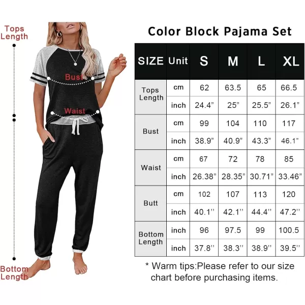imagePRETTYGARDEN Womens Two Piece Outfits Striped Short Sleeve Pullover and Long Pants Tracksuit Pajama Lounge Jogger SetsZblack