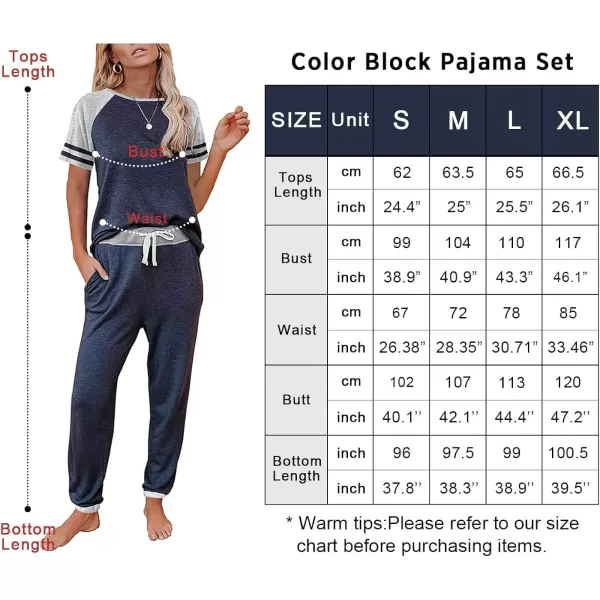 imagePRETTYGARDEN Womens Two Piece Outfits Striped Short Sleeve Pullover and Long Pants Tracksuit Pajama Lounge Jogger SetsZdark Blue