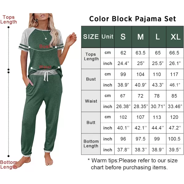 imagePRETTYGARDEN Womens Two Piece Outfits Striped Short Sleeve Pullover and Long Pants Tracksuit Pajama Lounge Jogger SetsZdark Green
