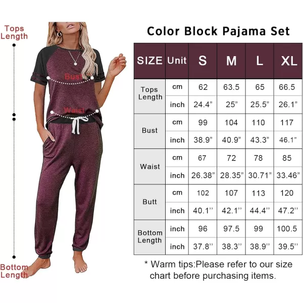 imagePRETTYGARDEN Womens Two Piece Outfits Striped Short Sleeve Pullover and Long Pants Tracksuit Pajama Lounge Jogger SetsZwine Red
