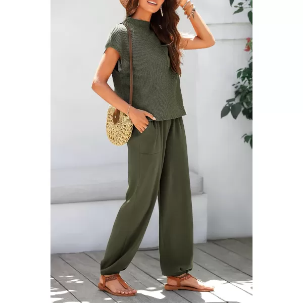 imagePRETTYGARDEN Womens Two Piece Outfits Sweater Sets Knit Pullover Tops And High Waisted Pants Matching Tracksuit Sweatsuit SetArmy Green