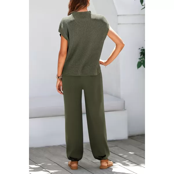 imagePRETTYGARDEN Womens Two Piece Outfits Sweater Sets Knit Pullover Tops And High Waisted Pants Matching Tracksuit Sweatsuit SetArmy Green