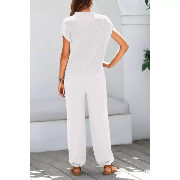imagePRETTYGARDEN Womens Two Piece Outfits Sweater Sets Knit Pullover Tops And High Waisted Pants Matching Tracksuit Sweatsuit SetBeige White