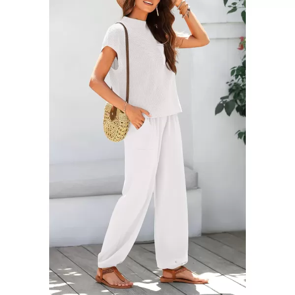 imagePRETTYGARDEN Womens Two Piece Outfits Sweater Sets Knit Pullover Tops And High Waisted Pants Matching Tracksuit Sweatsuit SetBeige White