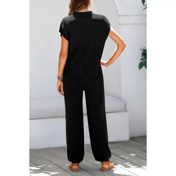 imagePRETTYGARDEN Womens Two Piece Outfits Sweater Sets Knit Pullover Tops And High Waisted Pants Matching Tracksuit Sweatsuit SetBlack