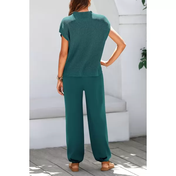 imagePRETTYGARDEN Womens Two Piece Outfits Sweater Sets Knit Pullover Tops And High Waisted Pants Matching Tracksuit Sweatsuit SetBlue Green