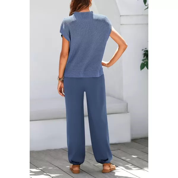 imagePRETTYGARDEN Womens Two Piece Outfits Sweater Sets Knit Pullover Tops And High Waisted Pants Matching Tracksuit Sweatsuit SetDark Blue