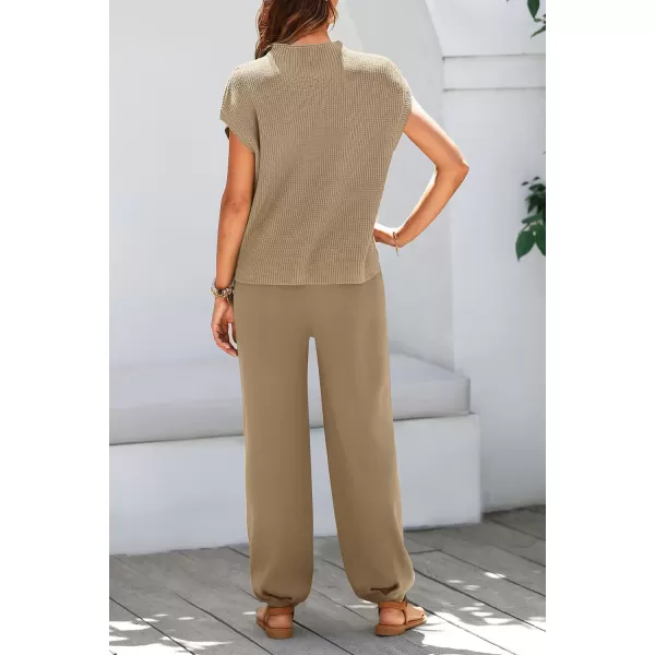 imagePRETTYGARDEN Womens Two Piece Outfits Sweater Sets Knit Pullover Tops And High Waisted Pants Matching Tracksuit Sweatsuit SetKhaki
