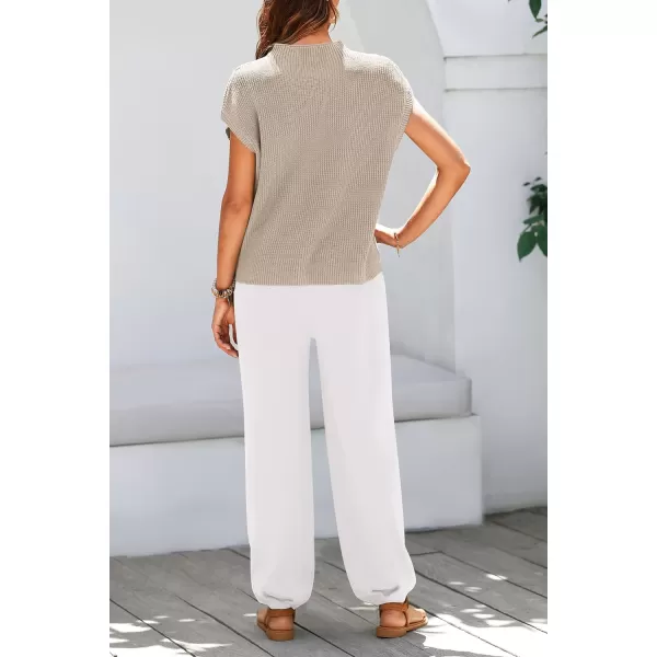imagePRETTYGARDEN Womens Two Piece Outfits Sweater Sets Knit Pullover Tops And High Waisted Pants Matching Tracksuit Sweatsuit SetKhaki Beige White