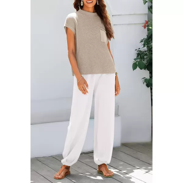 imagePRETTYGARDEN Womens Two Piece Outfits Sweater Sets Knit Pullover Tops And High Waisted Pants Matching Tracksuit Sweatsuit SetKhaki Beige White