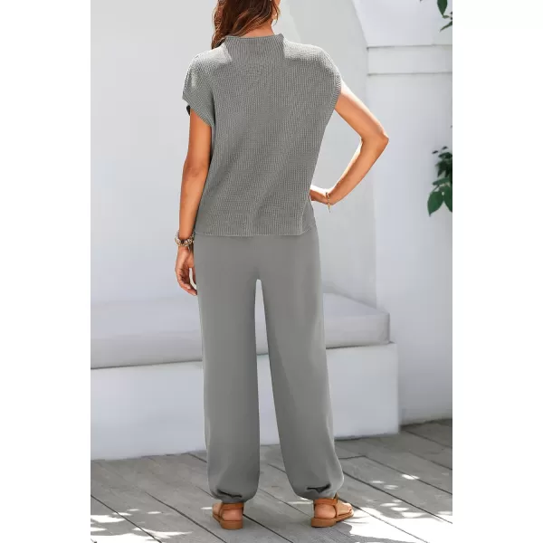 imagePRETTYGARDEN Womens Two Piece Outfits Sweater Sets Knit Pullover Tops And High Waisted Pants Matching Tracksuit Sweatsuit SetLight Grey