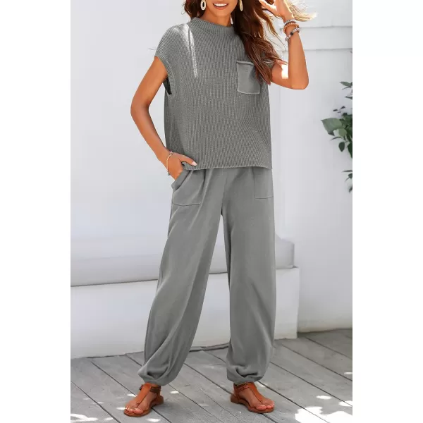 imagePRETTYGARDEN Womens Two Piece Outfits Sweater Sets Knit Pullover Tops And High Waisted Pants Matching Tracksuit Sweatsuit SetLight Grey