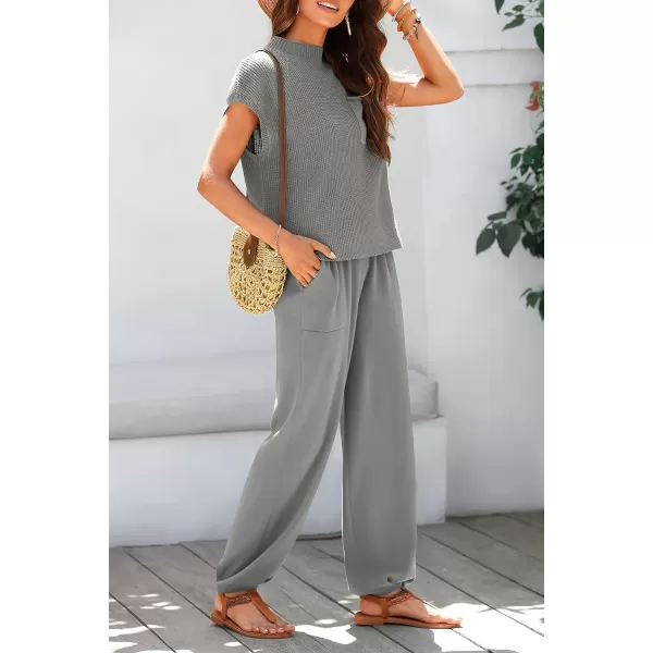 imagePRETTYGARDEN Womens Two Piece Outfits Sweater Sets Knit Pullover Tops And High Waisted Pants Matching Tracksuit Sweatsuit SetLight Grey