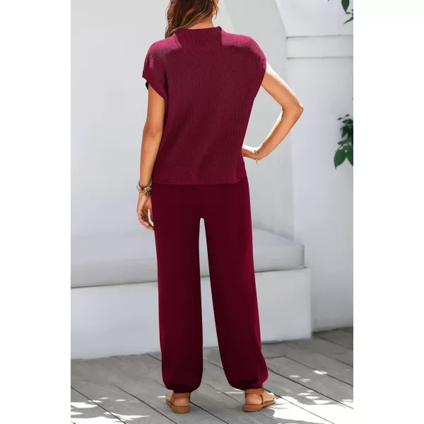 imagePRETTYGARDEN Womens Two Piece Outfits Sweater Sets Knit Pullover Tops And High Waisted Pants Matching Tracksuit Sweatsuit SetWine Red
