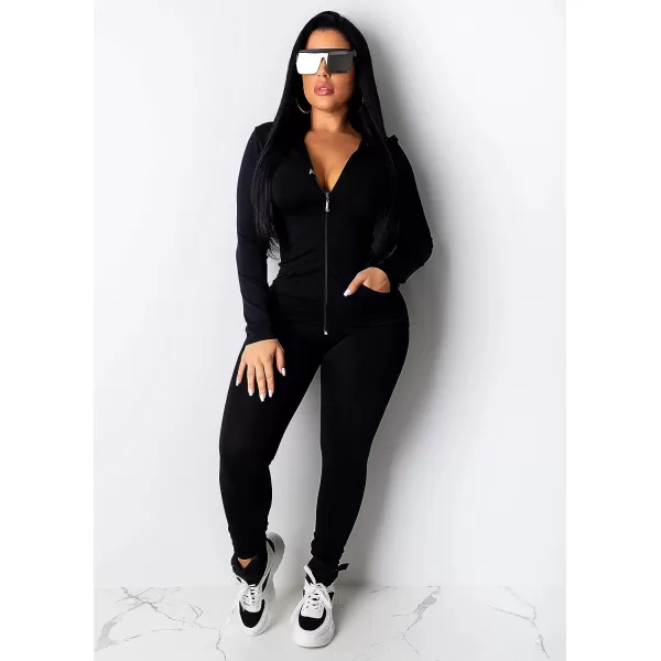 imagePRETTYGARDEN Womens Two Piece Tracksuit Set Long Sleeve Zipper Hoodie Jacket with Sweatpants Sweatsuit Jogger Workout SetBlack