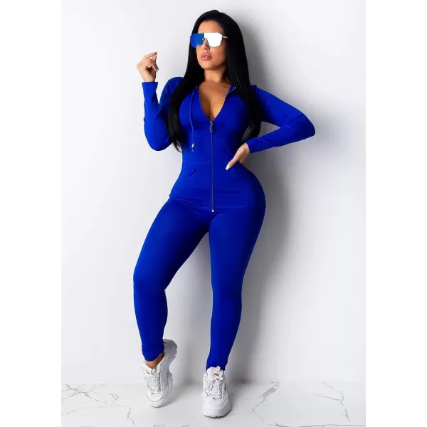 imagePRETTYGARDEN Womens Two Piece Tracksuit Set Long Sleeve Zipper Hoodie Jacket with Sweatpants Sweatsuit Jogger Workout SetBlue