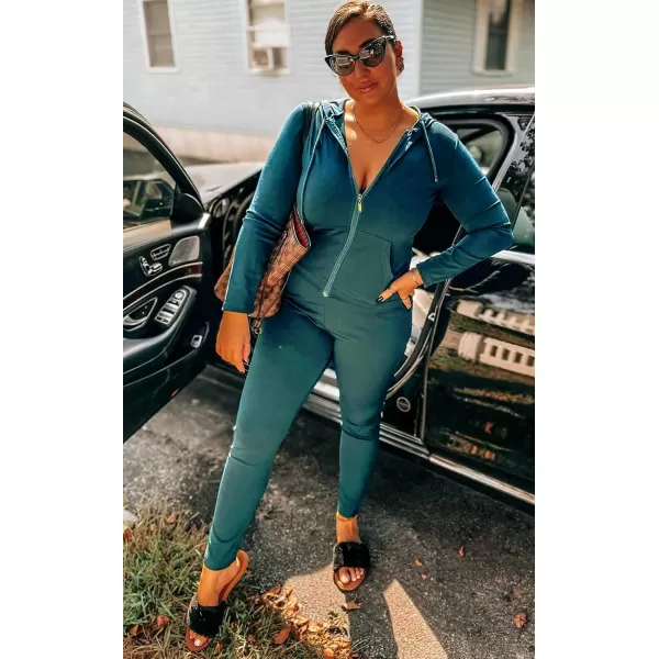 imagePRETTYGARDEN Womens Two Piece Tracksuit Set Long Sleeve Zipper Hoodie Jacket with Sweatpants Sweatsuit Jogger Workout SetGreen
