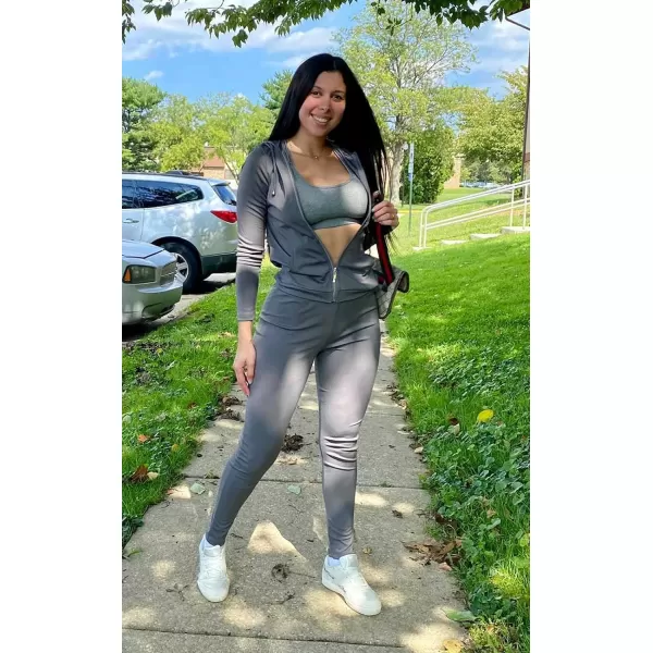 imagePRETTYGARDEN Womens Two Piece Tracksuit Set Long Sleeve Zipper Hoodie Jacket with Sweatpants Sweatsuit Jogger Workout SetGrey