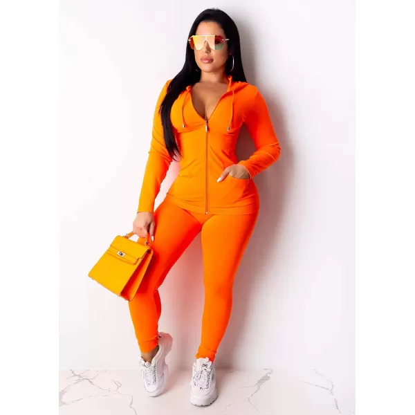 imagePRETTYGARDEN Womens Two Piece Tracksuit Set Long Sleeve Zipper Hoodie Jacket with Sweatpants Sweatsuit Jogger Workout SetOrange