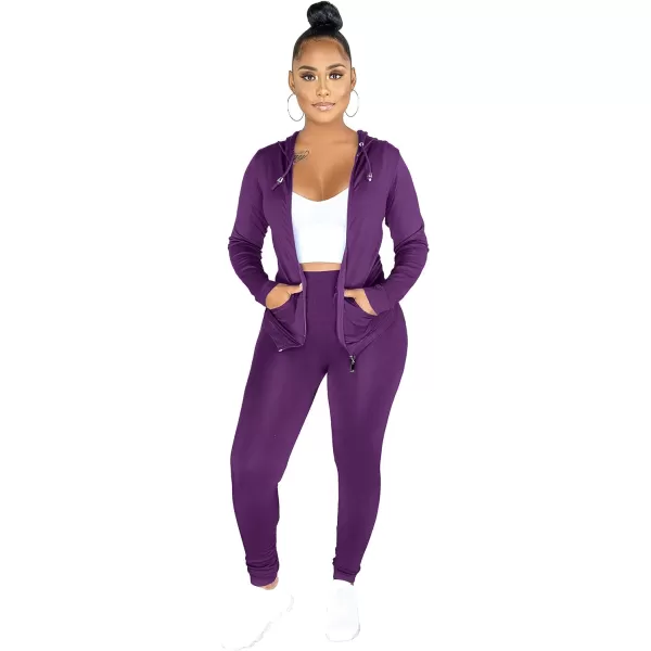 imagePRETTYGARDEN Womens Two Piece Tracksuit Set Long Sleeve Zipper Hoodie Jacket with Sweatpants Sweatsuit Jogger Workout SetPurple
