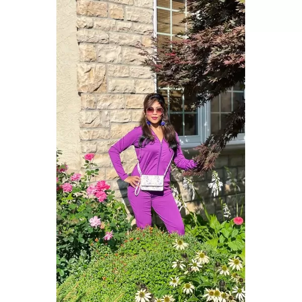 imagePRETTYGARDEN Womens Two Piece Tracksuit Set Long Sleeve Zipper Hoodie Jacket with Sweatpants Sweatsuit Jogger Workout SetPurple