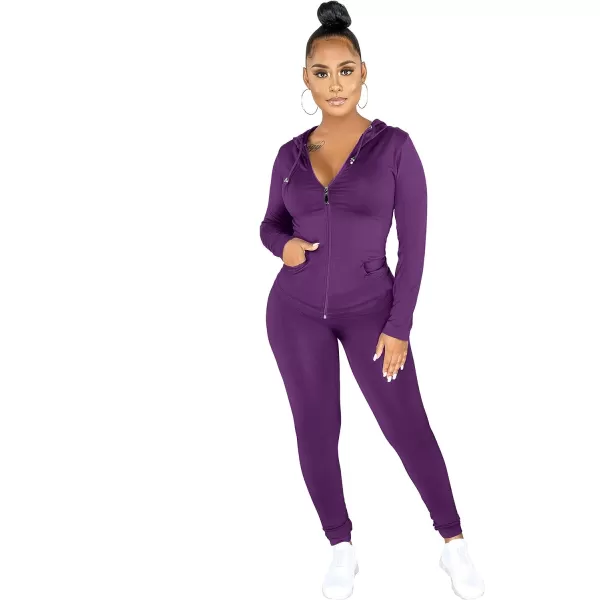 imagePRETTYGARDEN Womens Two Piece Tracksuit Set Long Sleeve Zipper Hoodie Jacket with Sweatpants Sweatsuit Jogger Workout SetPurple